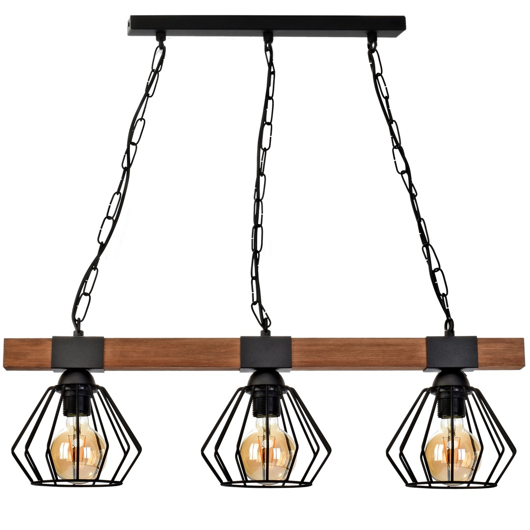 Lampa wisząca ULF BLACK / WOOD 3xE27 60W