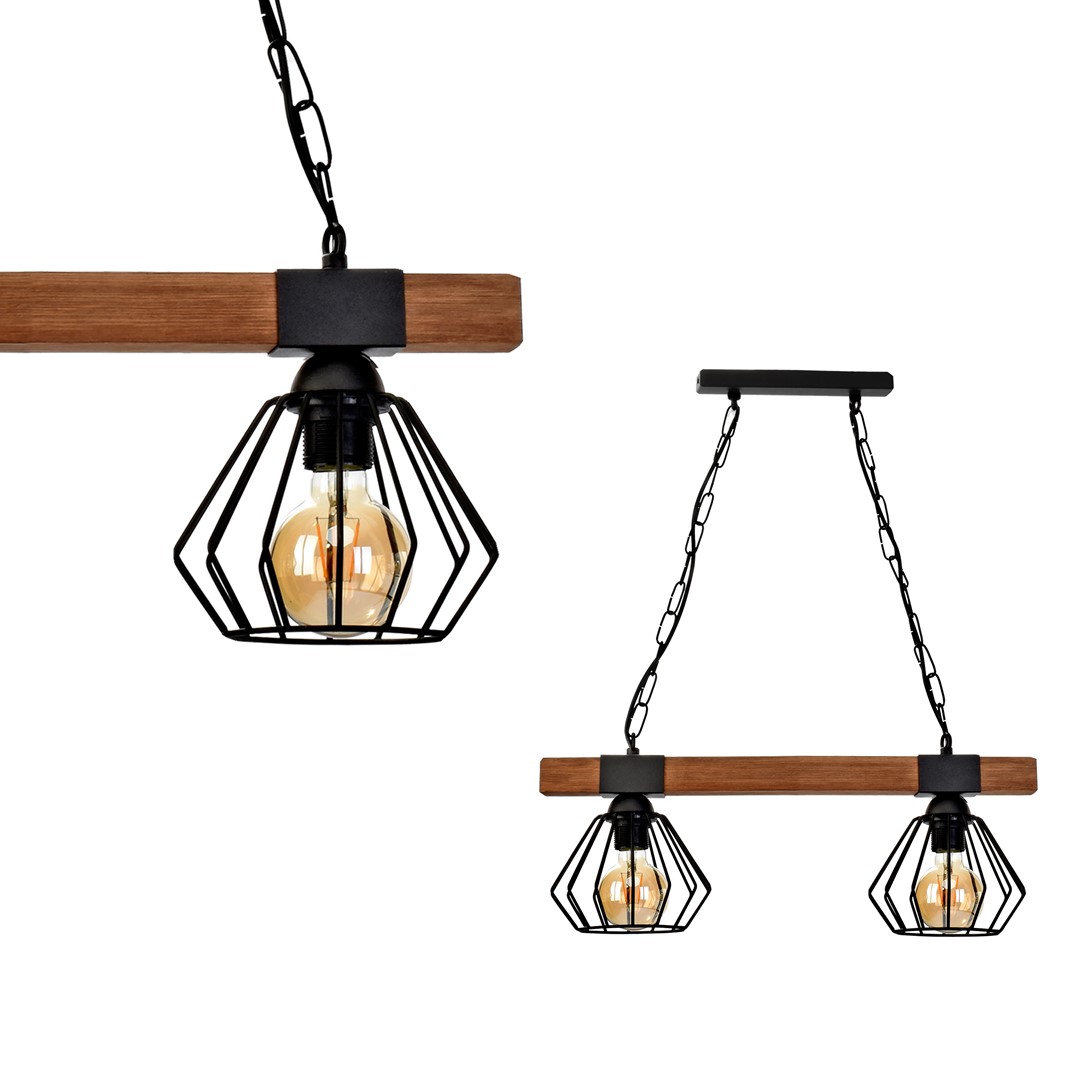 Lampa wisząca ULF BLACK / WOOD 2xE27 60W