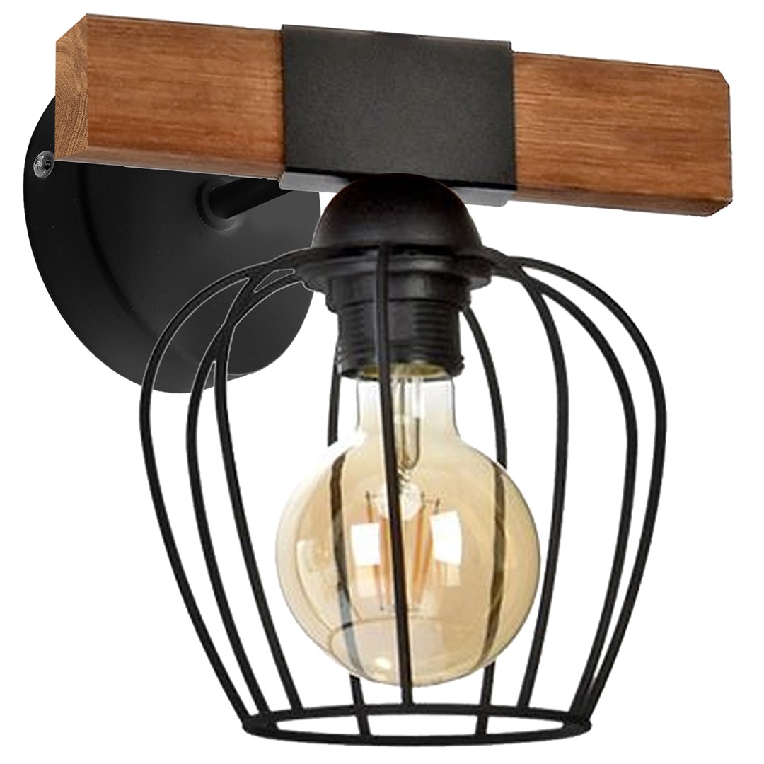 Kinkiet OZZY BLACK / WOOD 1xE27 60W